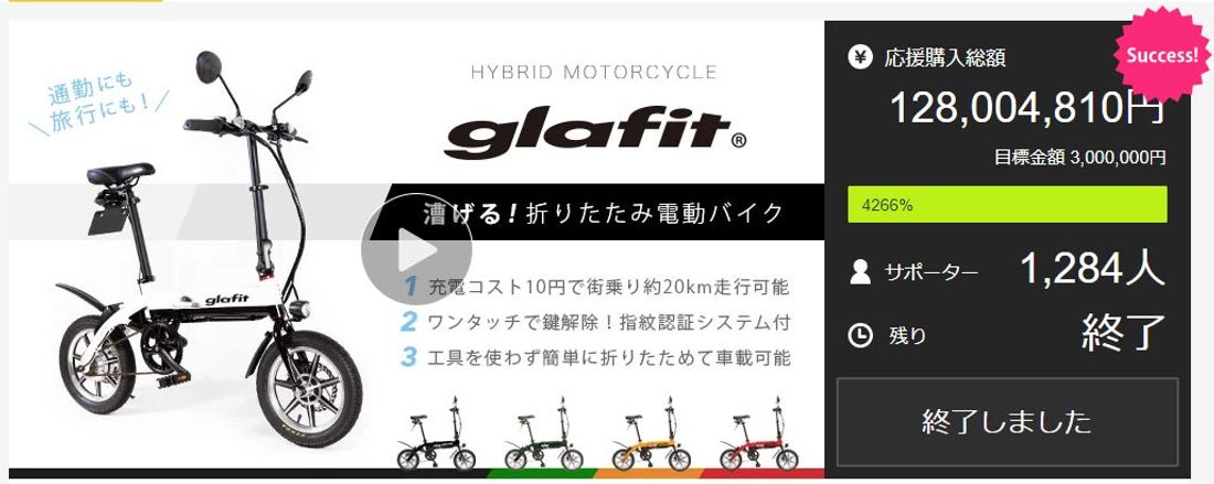 glafit、Makuakeで史上初の電動モビリティで3回連続1億円突破 & 「NFR-01Pro」が特定小型原付で初…