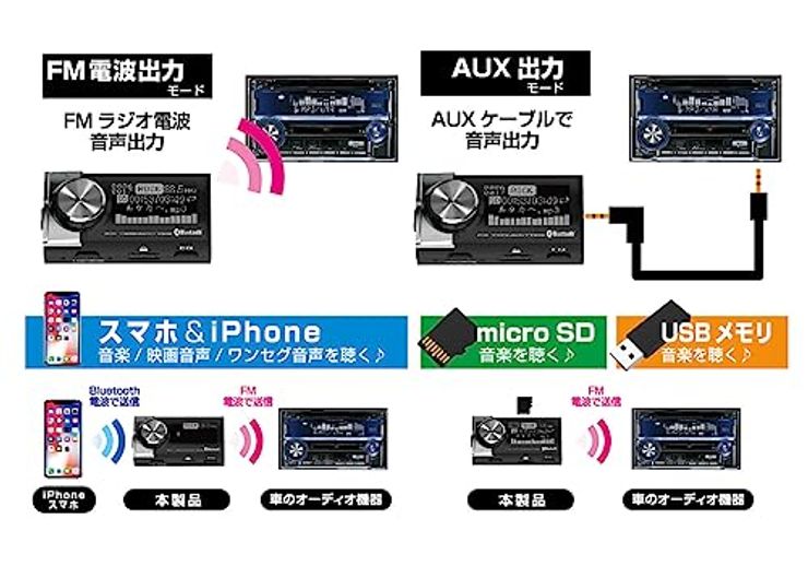 カシムラ Bluetooth FMトランスミッター イコライザー AUX MP3プレーヤー付 大画面液晶 microS…