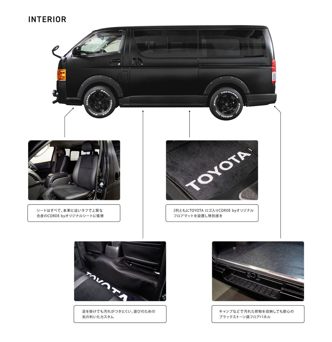 トヨタグループが提供するスタイルドカーブランド「CORDE by」の第二弾モデルマットブラック仕様のハイエース“HIA…