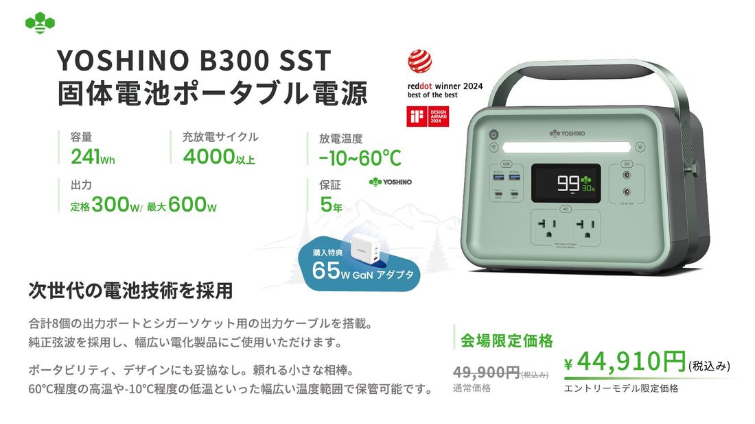 【YOSHINO】世界初※固体電池採用のポータブル電源、ヨシノパワーが新製品も試せるポップアップストアを原宿にて開催!