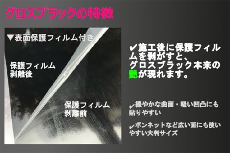施工ガイド付き ラッピングシート 艶あり (ブラック, 152×35cm)