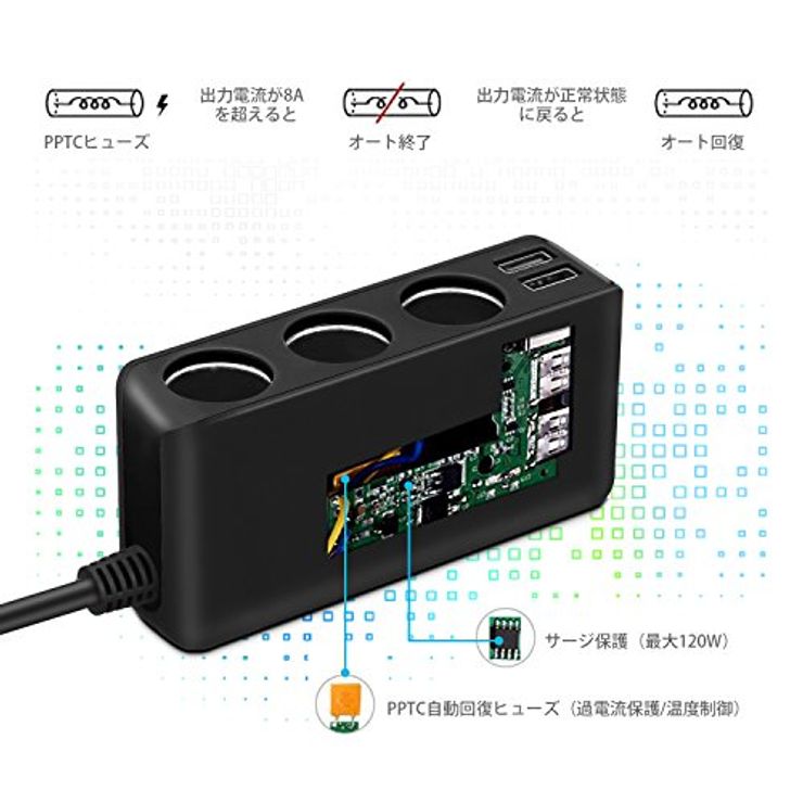 シガーソケット usb 車載充電器(ブラック)