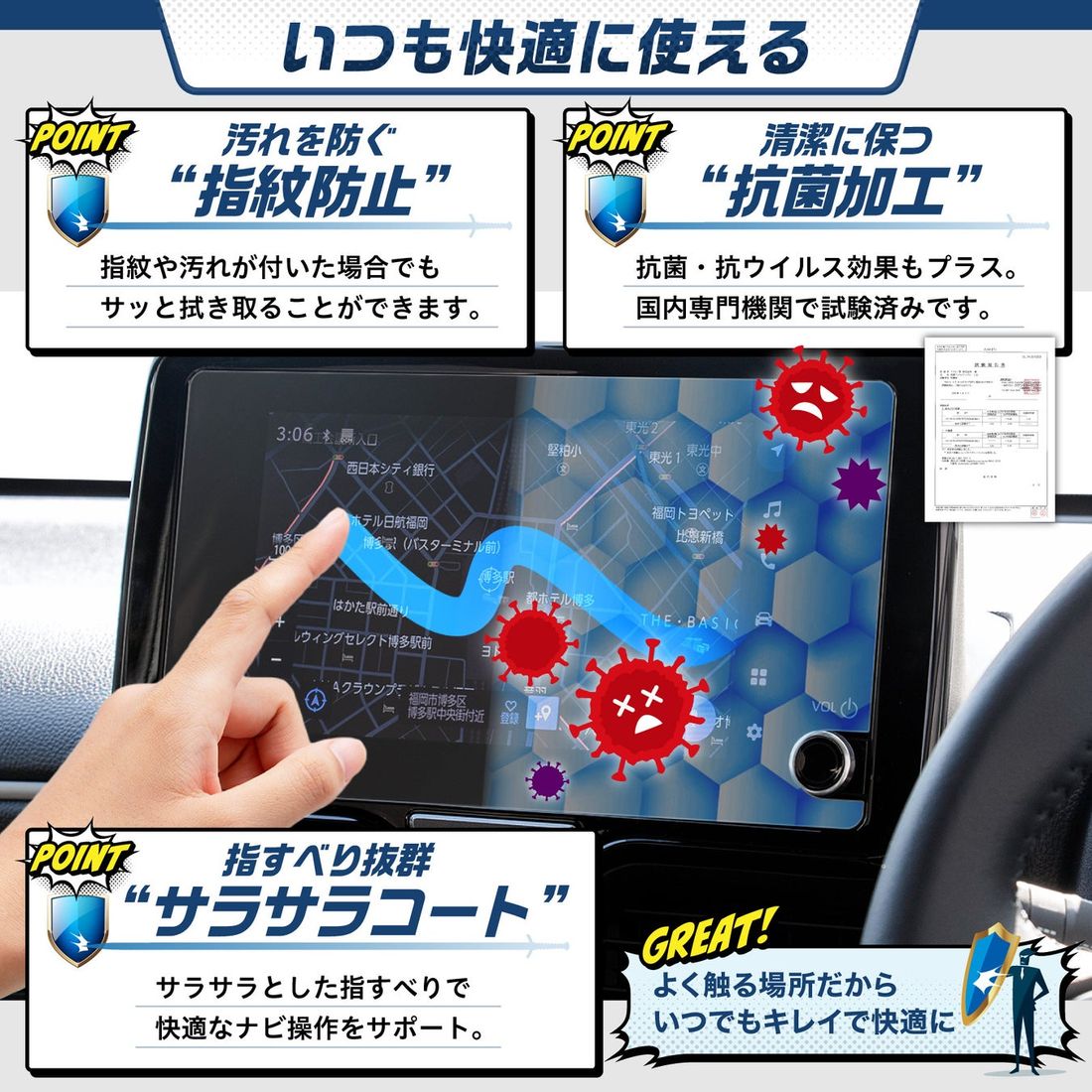 【新型ヤリス カーナビの傷防止に】 トヨタ ヤリス / ヤリスクロス 専用、反射と指紋も防ぐカーナビ用液晶保護フィルム…