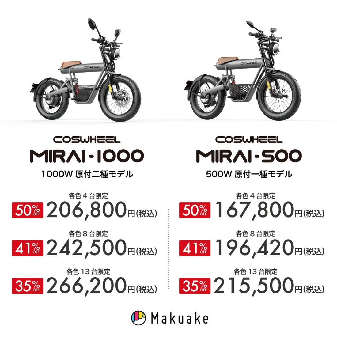 COSWHEEL MIRAI1000とMIRAI500 電動バイク 原付二種1000Wと原付一種500W新機種 202…
