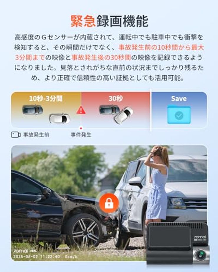 70mai Dash Cam 4K A800SE　を
