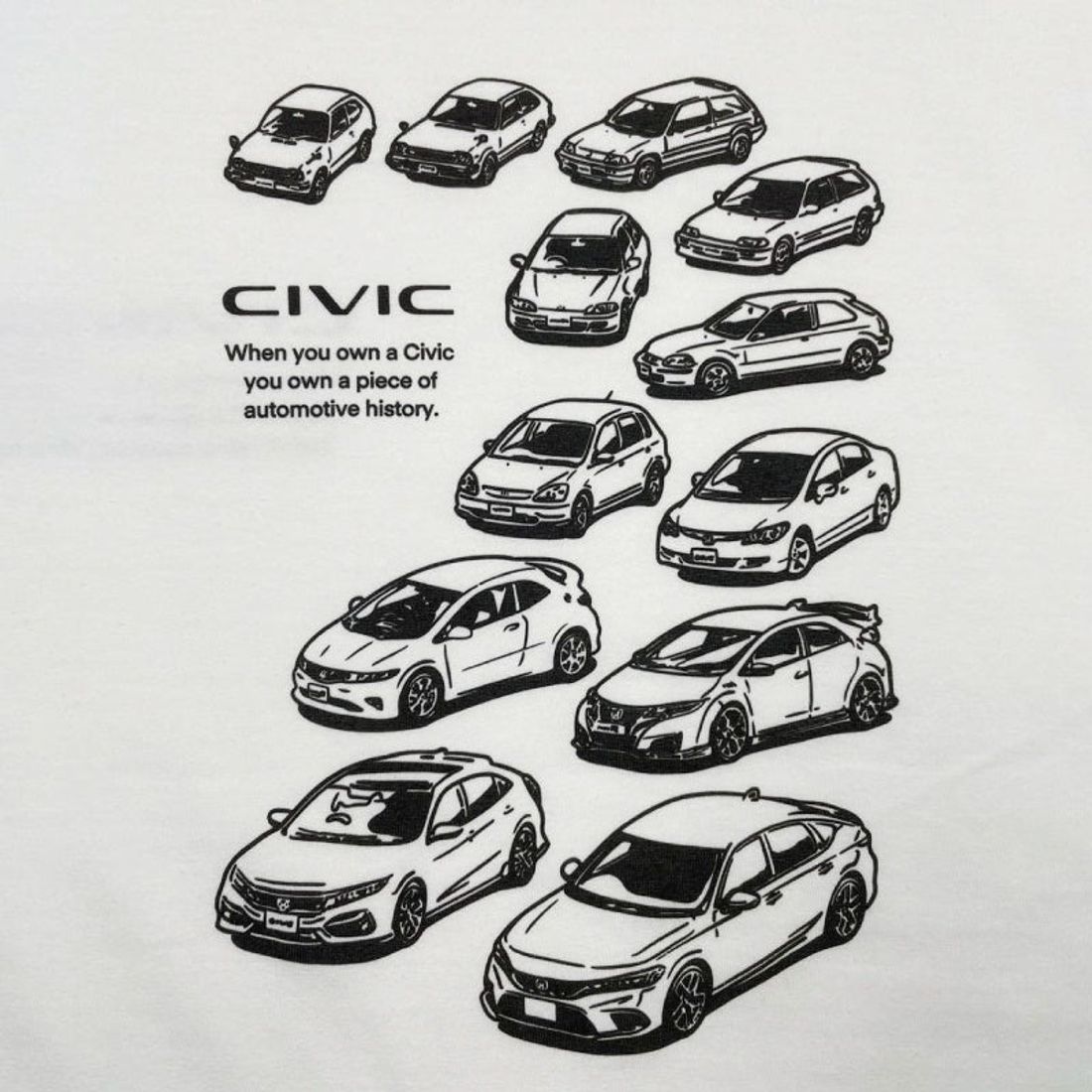 ●新発売● Honda シビックが大集合！シビック好きにはたまらない歴史を感じるTシャツ（4/23～）