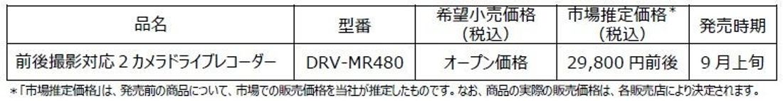 前後撮影対応2カメラドライブレコーダー「DRV-MR480」を発売