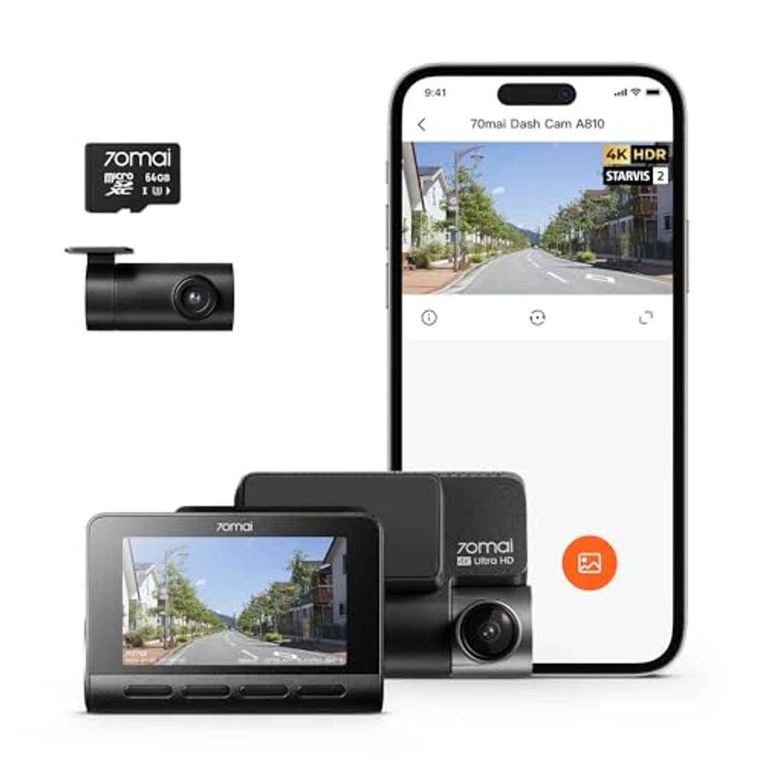 【最新4K UHD超高精細記録】70mai Dash Cam 4k A810ドライブレコーダー 前後2カメラHDR対応