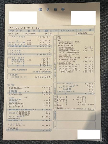 トヨタ 新型ノア 新型ヴォクシーの見積もりをとってみた それぞれの納期についても公開 の写真 3枚目